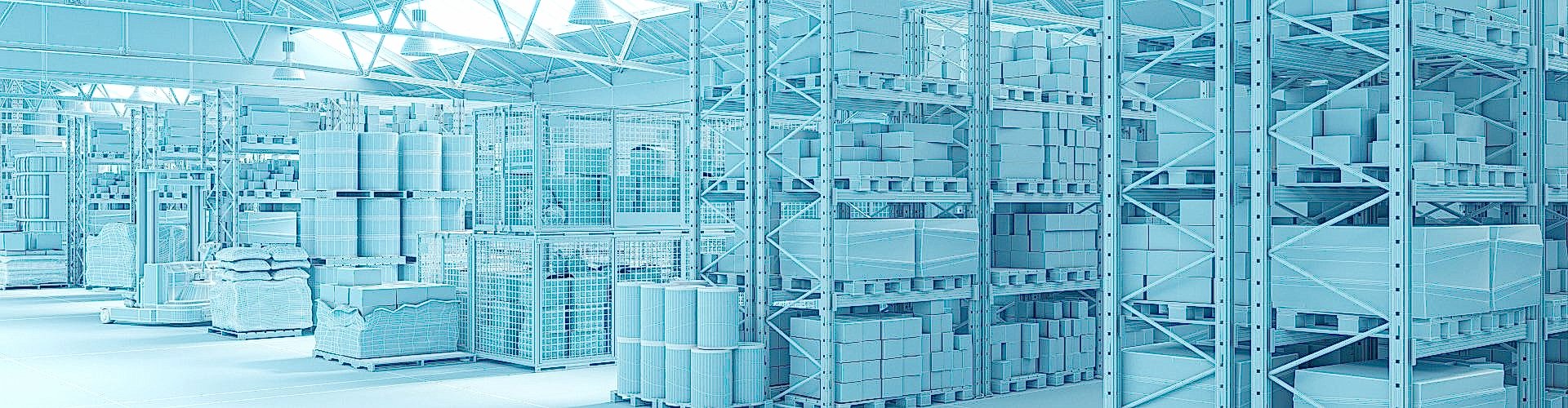 interior of a warehouse with freight wireframe illustration.
